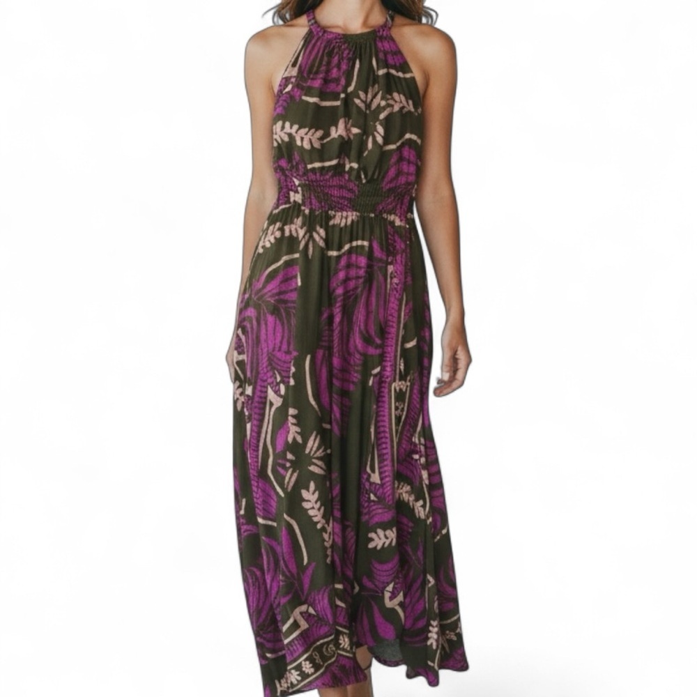 OLIVACEOUS Fall Floral Maxi Dress Sleeveless Women's Small Boho EUC Brown Purple